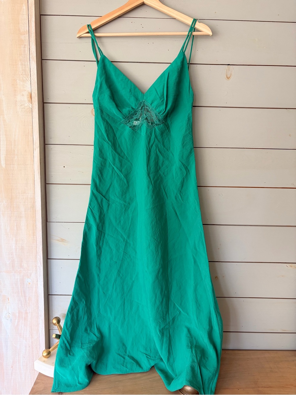 Mango Emerald Green Lace Detail Maxi Slip Dress Size 2